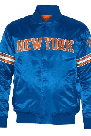 NY Knicks Striped Royal Blue Satin Jacket