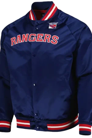 NY Rangers Bomber Navy Blue Satin Jacket