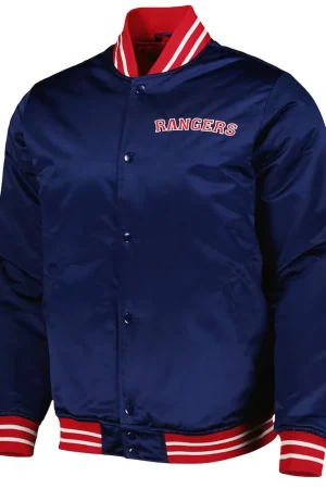 NY Rangers Navy Blue Heavyweight Satin Jacket