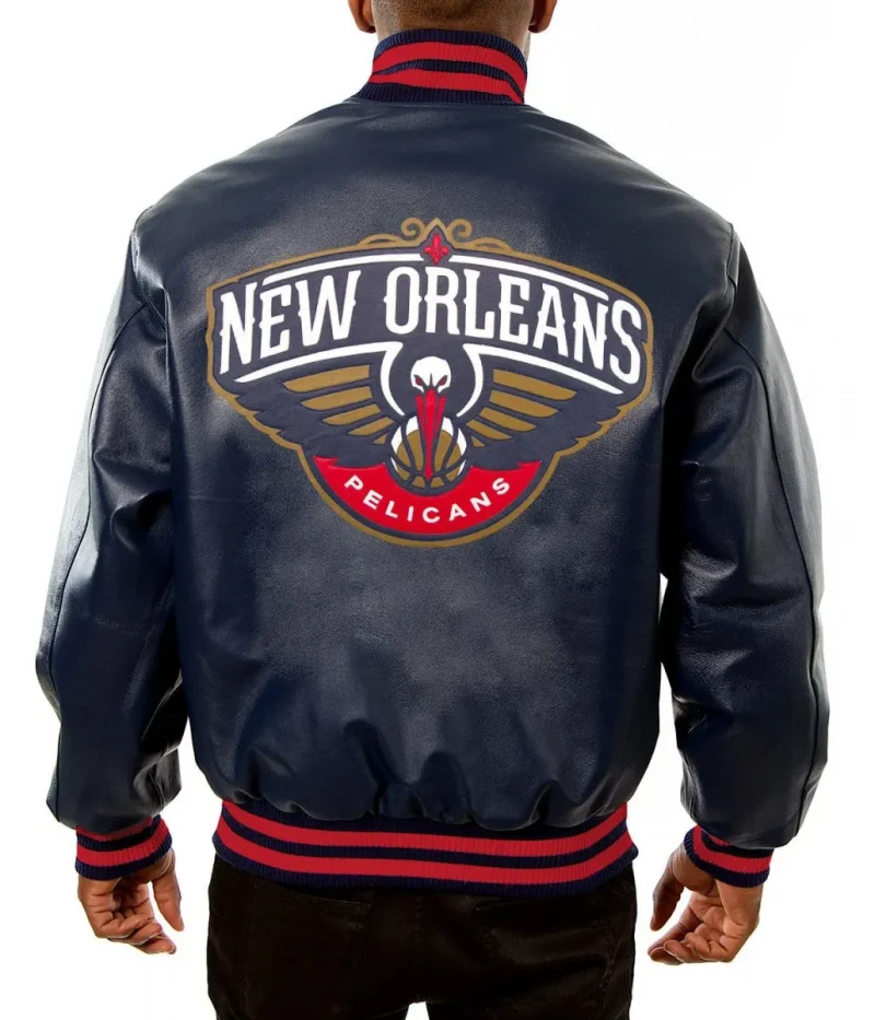 New Orleans Pelicans Navy Blue Leather Jacket