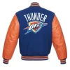 Oklahoma City Thunder Letterman Orange and Blue Leather Jacket