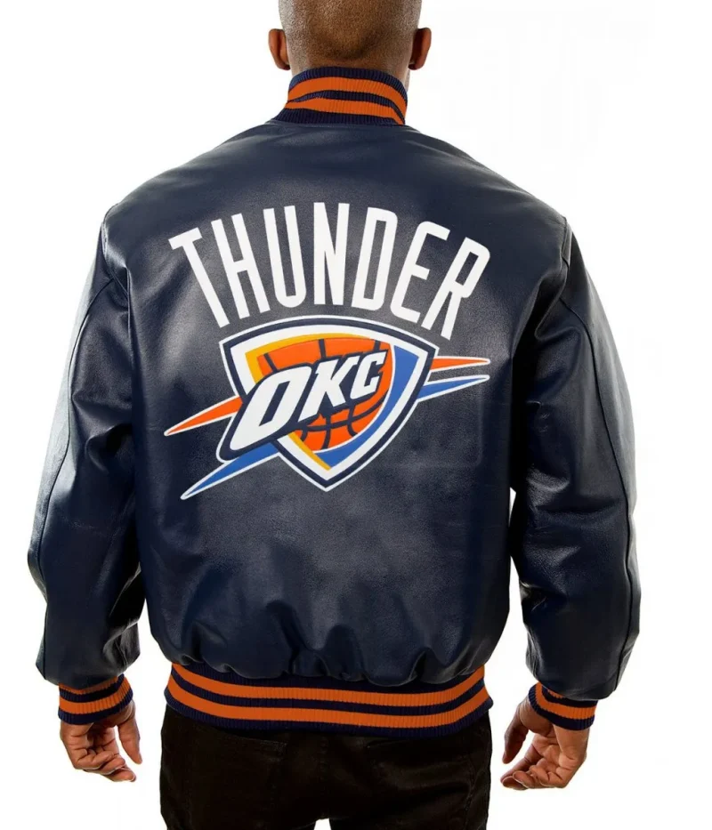 Oklahoma City Thunder Navy Blue Leather Jacket