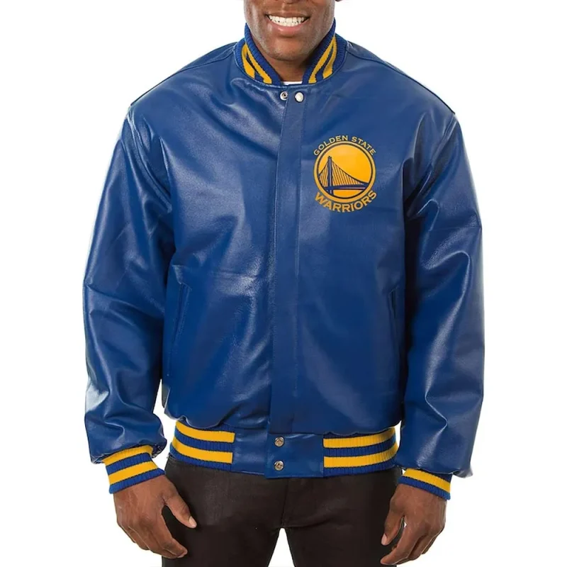 Royal Golden State Warriors Varsity Leather Jacket