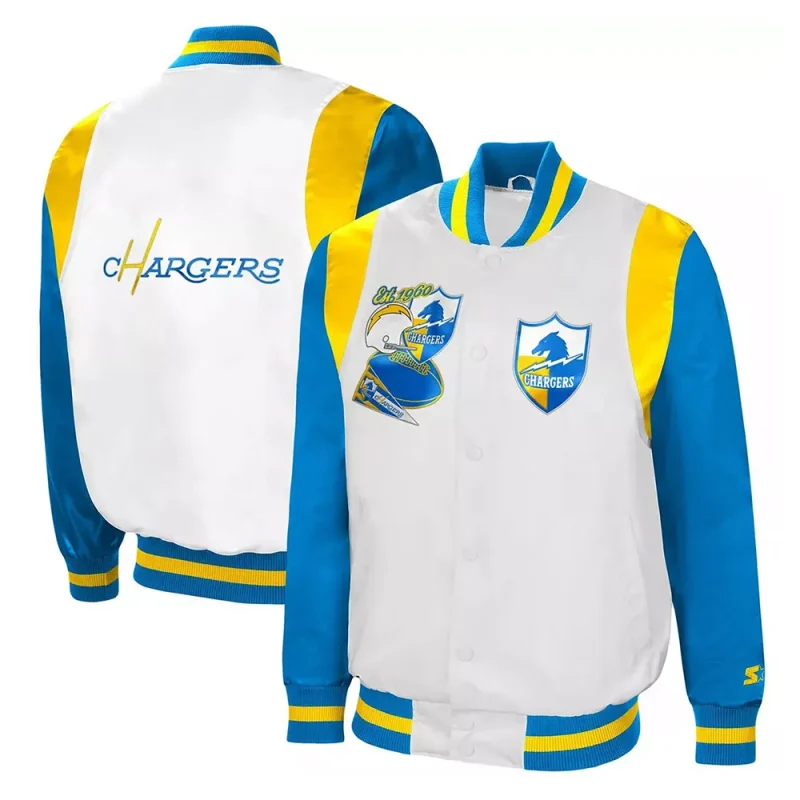 The All-American LA Chargers White Powder Blue Satin Jacket