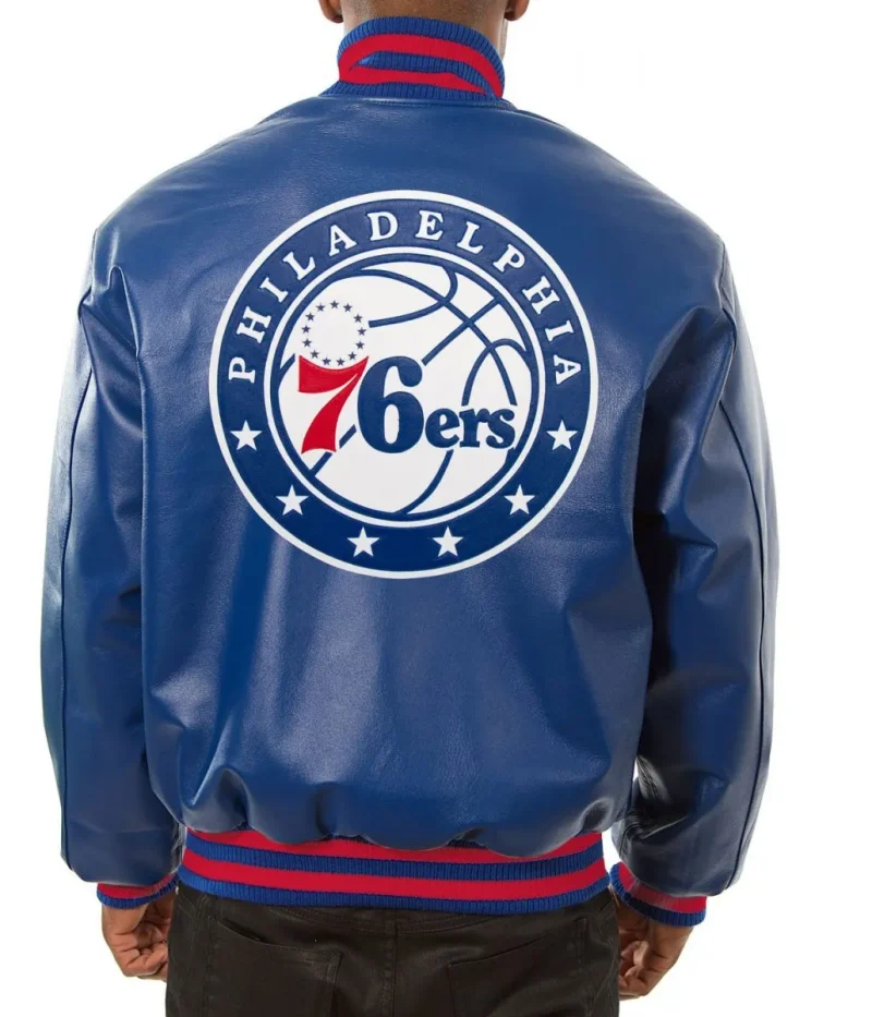 Varsity Philadelphia 76ers Royal Blue Leather Jackets