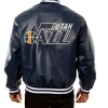Varsity Utah Jazz Navy Blue Leather Jackets