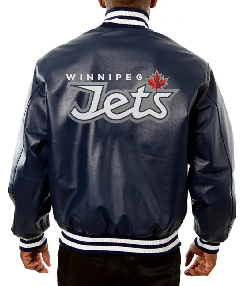Varsity Winnipeg Jets Navy Blue Leather Jackets