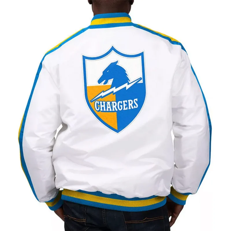 White The D-Line LA Chargers Satin Jackets