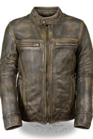 Mens Cafe Racer Distressed Green Leather Jacket