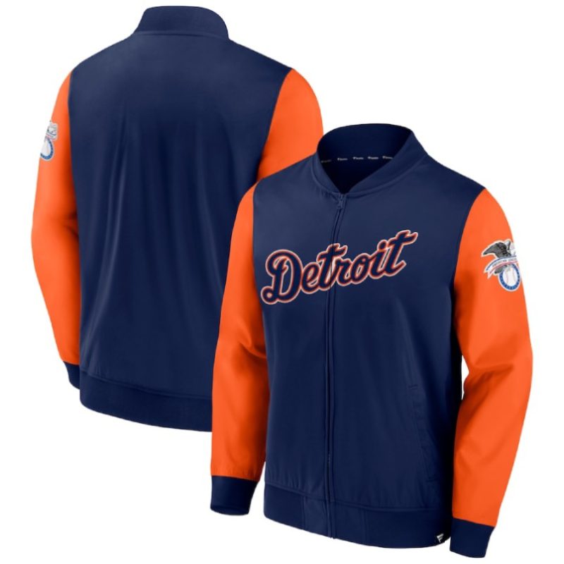 Mens Detroit Tigers Navy Blue & Orange Bomber Jacket