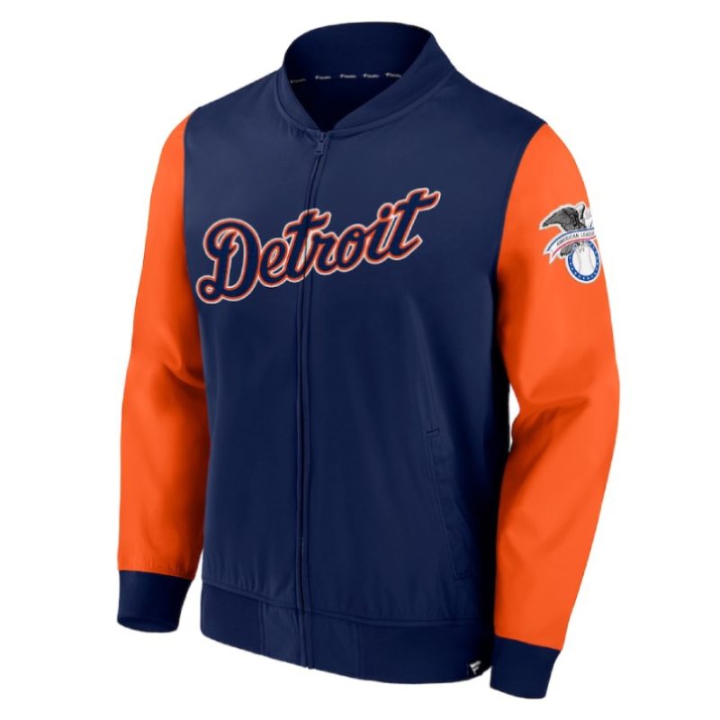Mens Detroit Tigers Navy Blue & Orange Bomber Jackets
