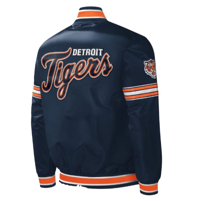 Mens Detroit Tigers Navy Blue Satin Jacket