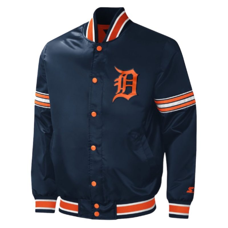 Mens Detroit Tigers Navy Blue Satin Varsity Jackets