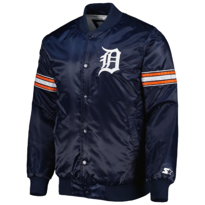 Mens Detroit Tigers Navy Satin Varsity Jackets