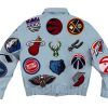 Baby Blue NBA Team Collage Jeff Hamilton Leather Jacket