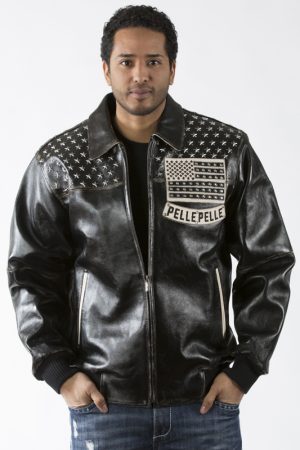 Americana with Silver Star Studded Patches Black Jacket