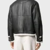 Black Genuine Leather Men’s White Shearling Collar Jacket