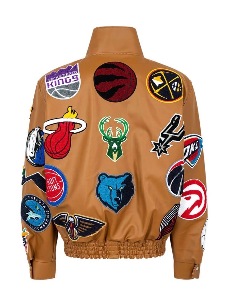 Brown NBA Team Collage Jeff Hamilton Leather Jacket