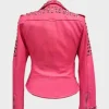 Womens Pink Biker Golden Studded Jacket