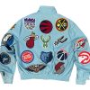 Light Blue NBA Team Collage Jeff Hamilton Leather Jacket