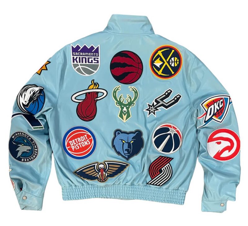 Light Blue NBA Team Collage Jeff Hamilton Leather Jacket