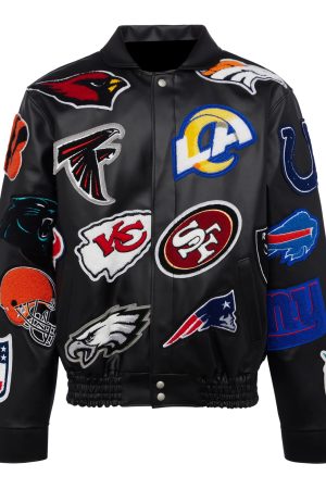 NFL Black Collage Jeff Hamilton Leather Jacket