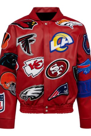 NFL Red Collage Jeff Hamilton Leather Jacket