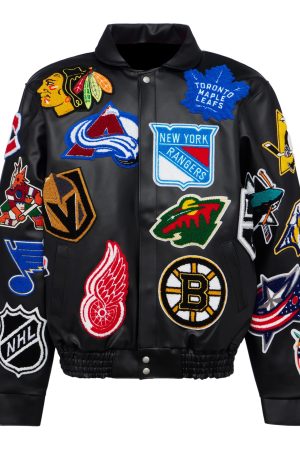 NHL Black Collage Jeff Hamilton Leather Jacket