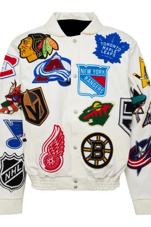 NHL White Collage Jeff Hamilton Leather Jacket