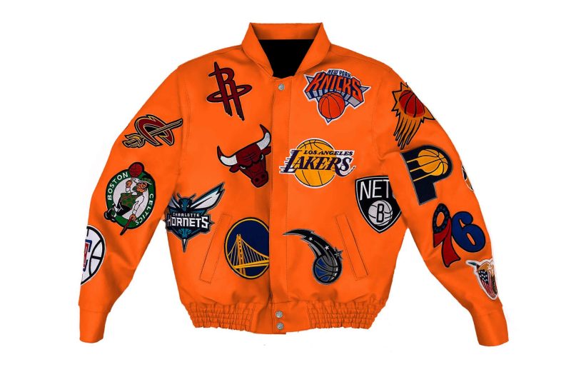 Orange NBA Team Collage Jeff Hamilton Leather Jacket