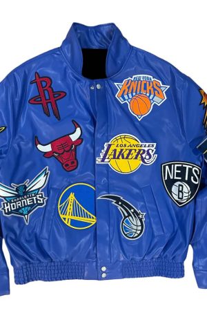 Royal Blue NBA Collage Jeff Hamilton Leather Jacket