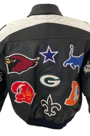 Vintage USA Flag NFL Team Patches Leather Jacket