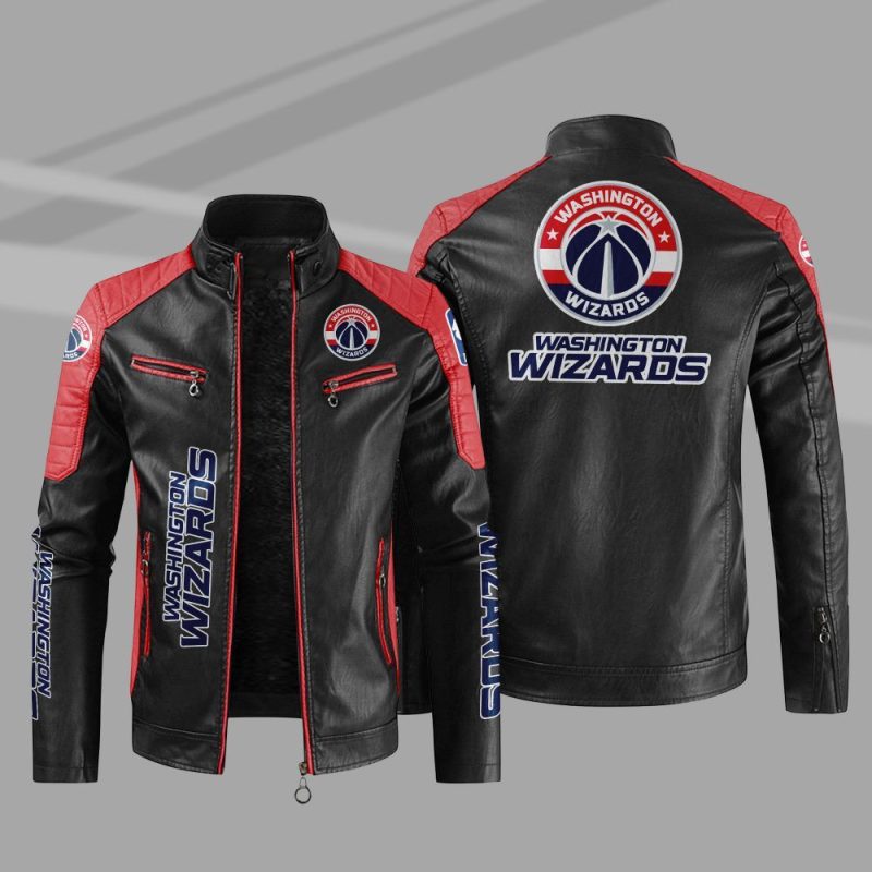 Washington Wizards Block Red Black Leather Jacket