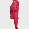 Womens Pink Biker Golden Studded Jacket