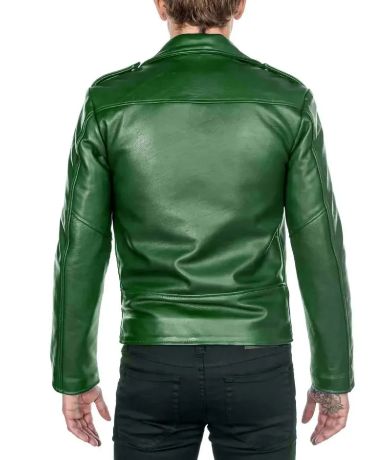Men’s Shinny Green Leather Biker Jacket