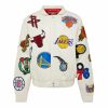White NBA Team Collage Jeff Hamilton Leather Jacket