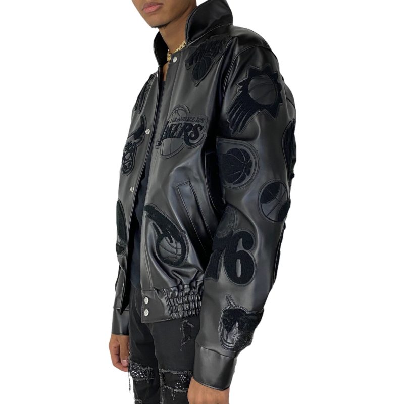 NBA Collage Vegan Leather Black Jacket