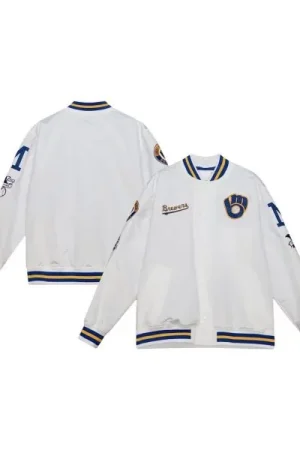 Milwaukee Brewers City Collection White Varsity Satin Jacket