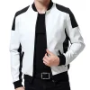 Men’s Black and White Leather Biker Bomber Jacket