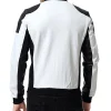 Men’s Black and White Leather Biker Bomber Jacket