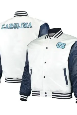 White/Navy North Carolina Tar Heels Varsity Satin Jacket