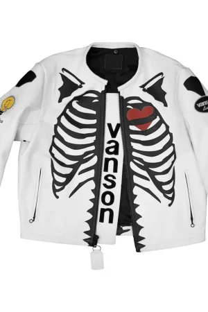 Vanson Skeleton White Leather Jacket
