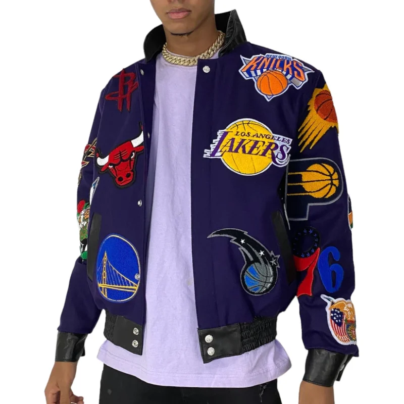 NBA Collage Wool & Leather Purple Jacket