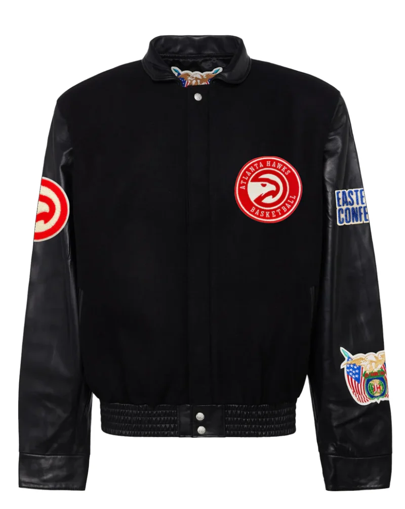 Atlanta Hawks Wool & Leather Black Jacket