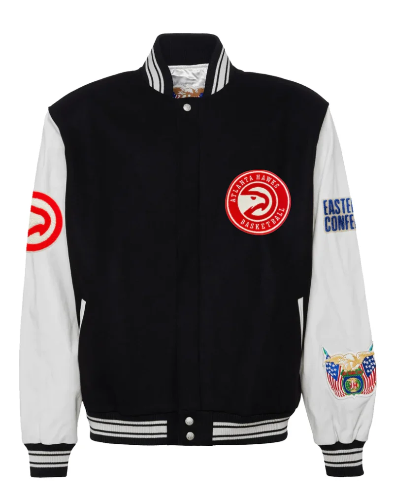 Atlanta Hawks Wool & Leather Black / White Varsity Jacket