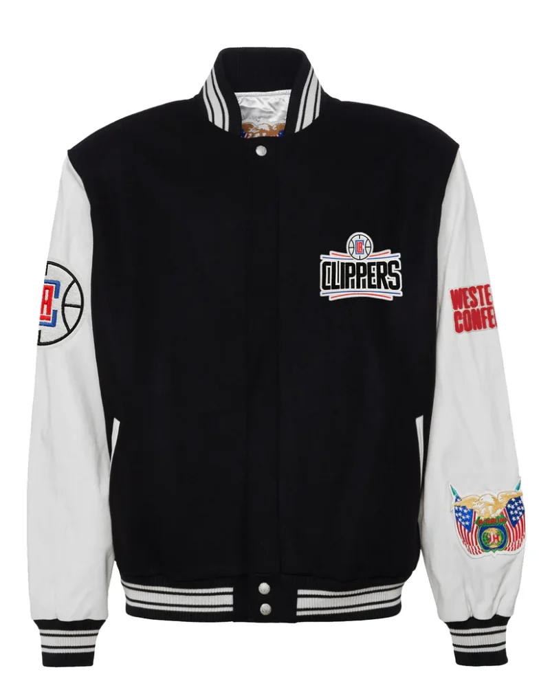 Los Angeles Clippers Wool & Leather Black / White Varsity Jacket