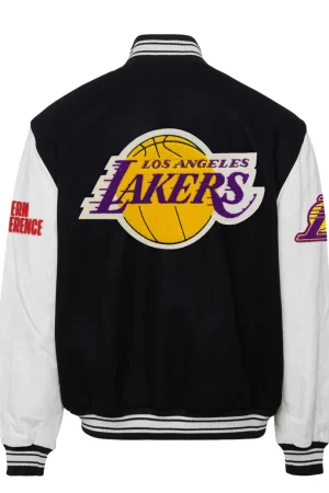 Los Angeles Lakers Wool & Leather Black / White Varsity Jacket