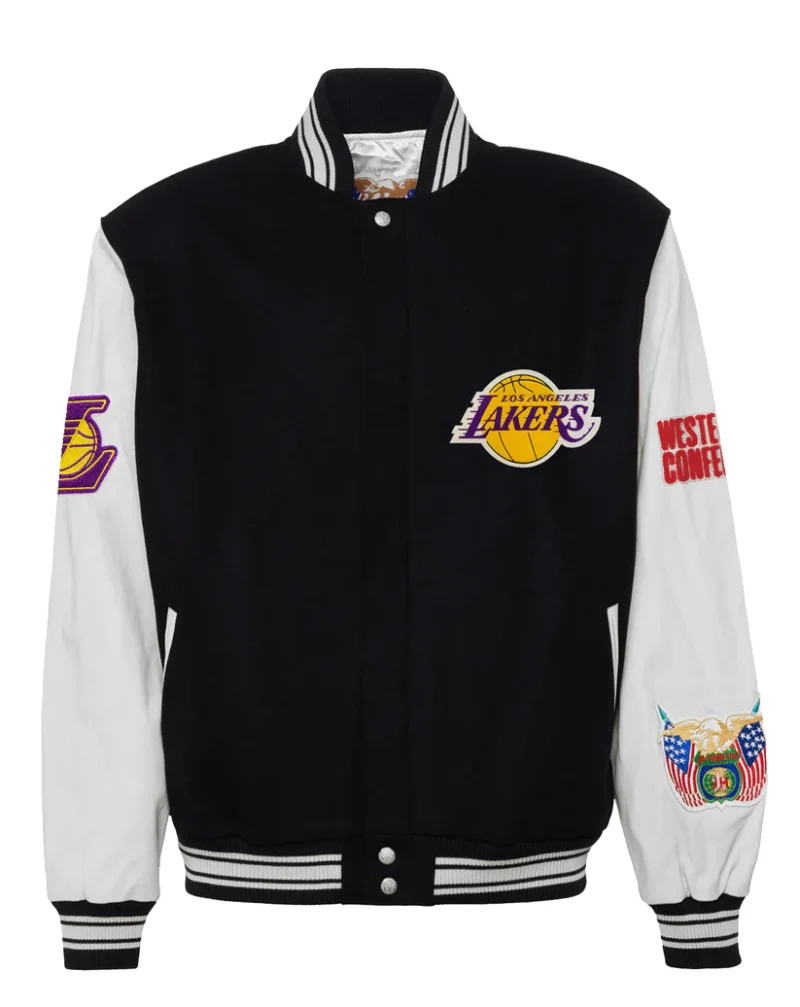 Los Angeles Lakers Wool & Leather Black / White Varsity Jacket