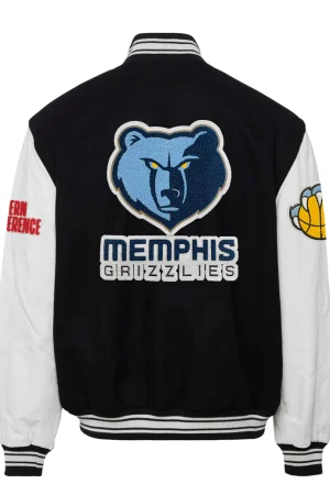 Memphis Grizzlies Wool & Leather Black / White Varsity Jacket