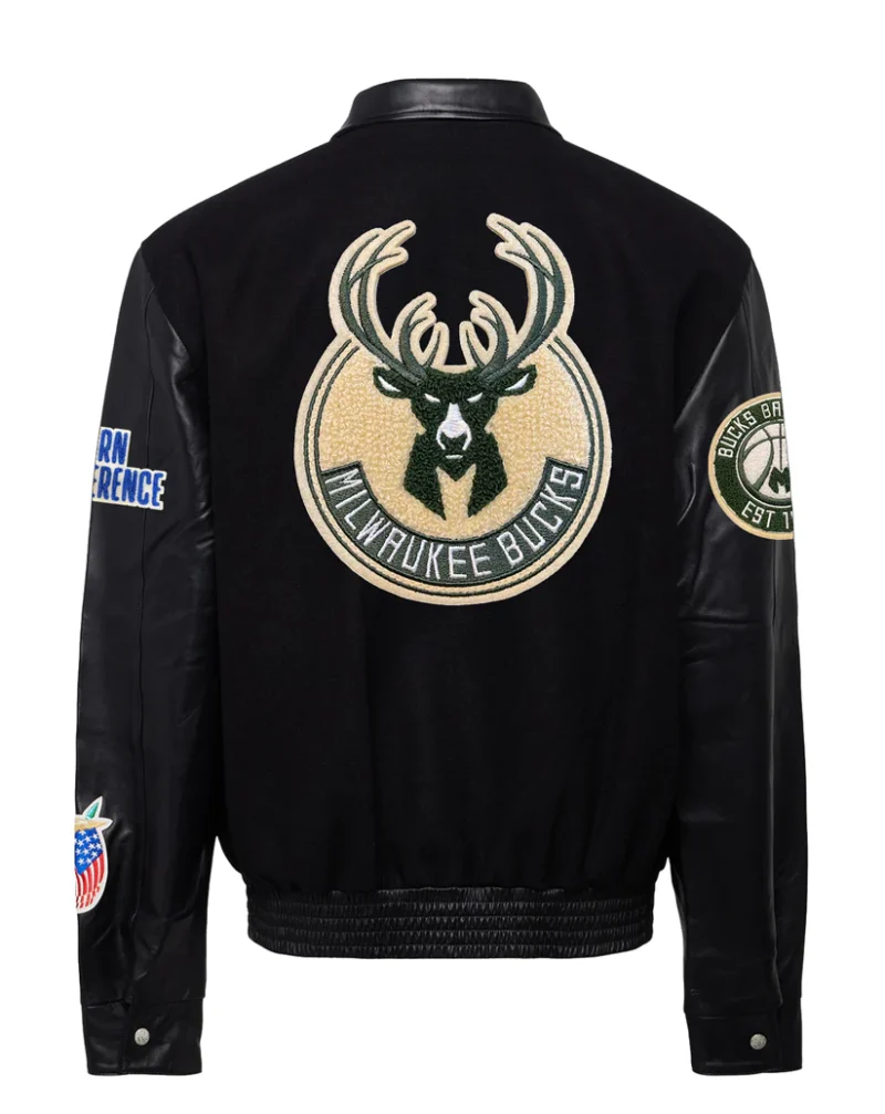 Milwaukee Bucks Wool & Leather Black Jacket